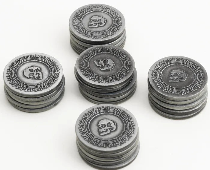 Stacks of silver metal coins